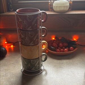 Hobby Lobby Festive Pumpkin Mug Set - Red, Yellow, Green